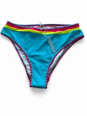 Popvil Women’s Turquoise Bikini Bottom with Pink & Neon Yellow Trim